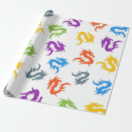 PAPEL DE REGALO PATRÓN DE DRAGONES CHINOS COLORIDOS Y SIMILARES