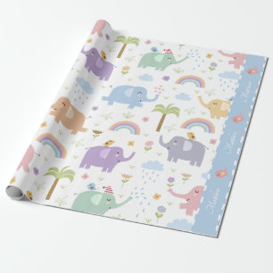 Papel De Regalo Patrón de elefante azul pastel para niño pequeñ