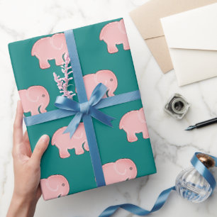 Papel De Regalo Patrón de elefante de bebé rosa lindo Verde