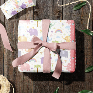 Papel De Regalo Patrón de elefante rosa pastel para la pequeña Fie
