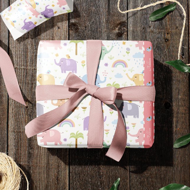 Papel De Regalo Patrón de elefante rosa pastel para la pequeña Fie (Subido por el creador)