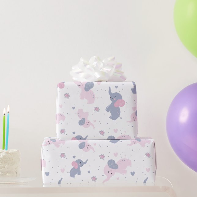 Papel De Regalo Patrón de elefantes personalizados en azul marino (Regalos de fiesta)