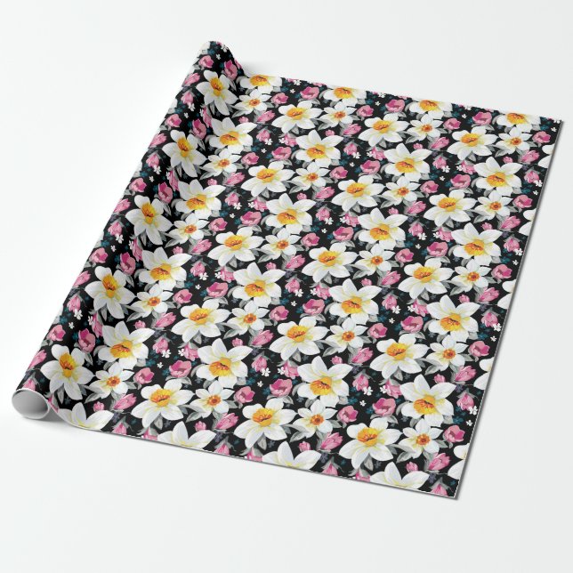 Papel De Regalo Patrón de elegancia con flores narcisas (Desenrollado)
