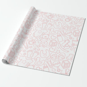 Papel De Regalo Patrón de elementos de bebé rosado