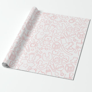 Papel De Regalo Patrón de elementos de bebé rosado