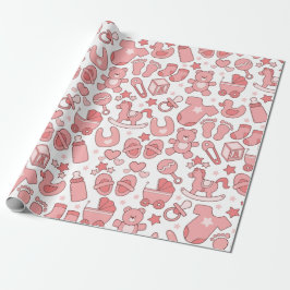 Papel De Regalo Patrón de elementos de bebé rosado