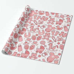 Papel De Regalo Patrón de elementos de bebé rosados