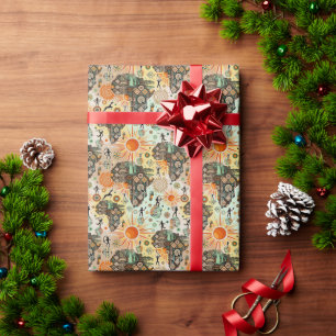 Papel De Regalo Patrón de elementos tribales decorativos del mapa 