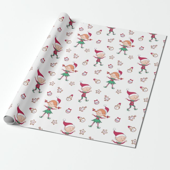Papel De Regalo Patrón de elfos de Navidades pequeños (Desenrollado)