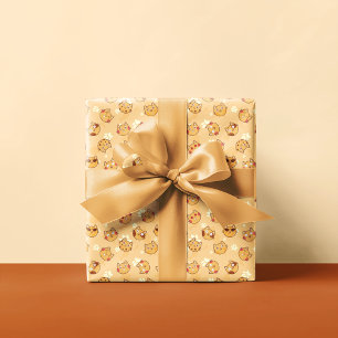 Papel De Regalo Patrón de Emoji de gato dulce   NARANJA