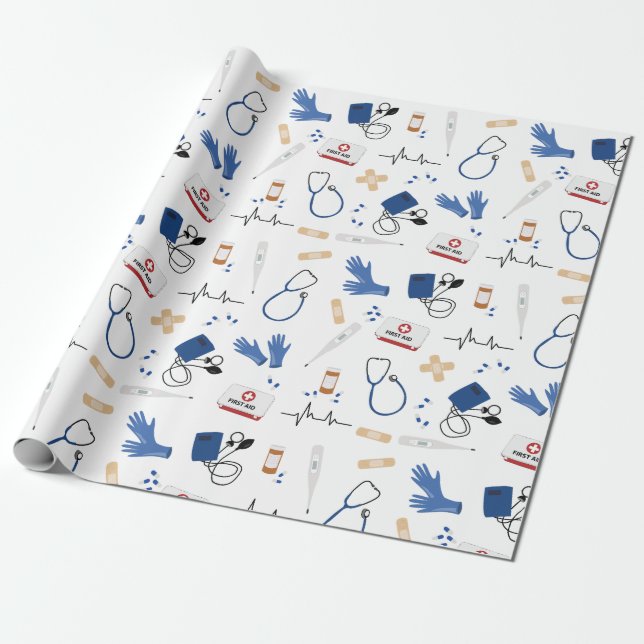 Papel De Regalo Patrón de enfermería de Médica médico moderno (Desenrollado)