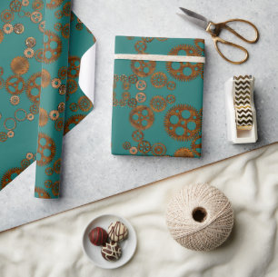 Papel De Regalo Patrón de engranajes oxidados Steampunk Verdigris