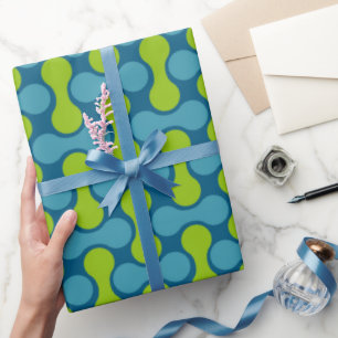 Papel De Regalo Patrón de enlace moderno retro en azul y verde