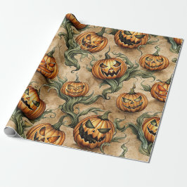 Papel De Regalo Patrón de enredadera de Jack-O-Lantern de Hallowee