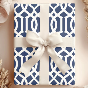 Papel De Regalo Patrón de enrejado marroquí blanco y azul marino d