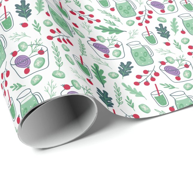 Papel De Regalo Patrón de ensalada vegetal con nombre verde (Esquina del rollo)