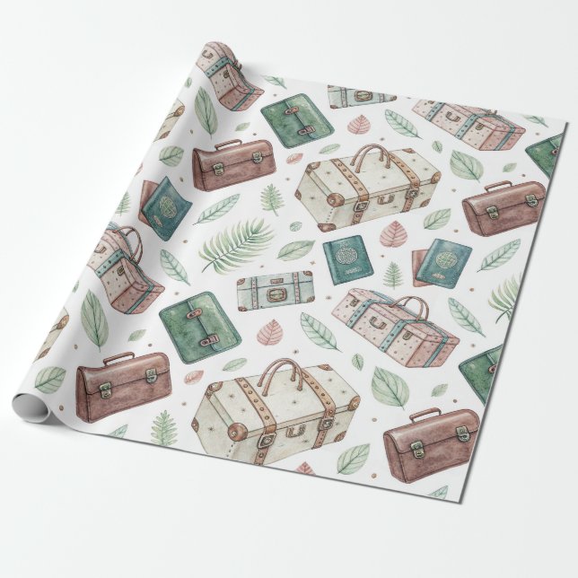 Papel De Regalo Patrón de equipaje de viaje vintage (1) (Desenrollado)