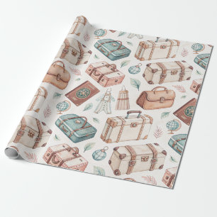 Papel De Regalo Patrón de equipaje de viaje vintage (2)
