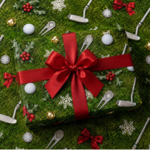 Papel De Regalo Patrón de equipo de golf de Navidad en hierba verd