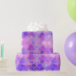 Papel De Regalo Patrón de escala de sirena ultravioleta y dorada