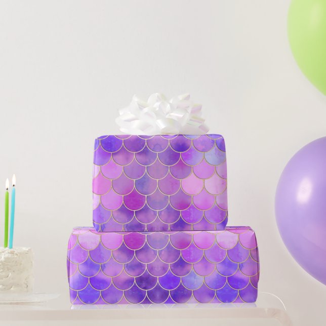 Papel De Regalo Patrón de escala de sirena ultravioleta y dorada (Regalos de fiesta)