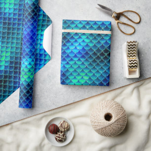 Papel De Regalo Patrón de escalas de sirenas azul ID600