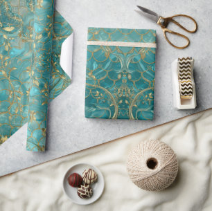 Papel De Regalo Patrón de escamas de sirena acuático perlescente y