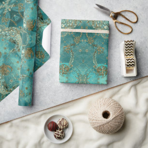 Papel De Regalo Patrón de escamas de sirena doradas y perladas acu