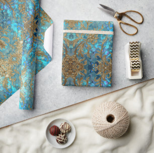 Papel De Regalo Patrón de escamas de sirena doradas y perladas acu