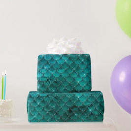 Papel De Regalo Patrón de escamas de sirena ombre azul verdoso gla