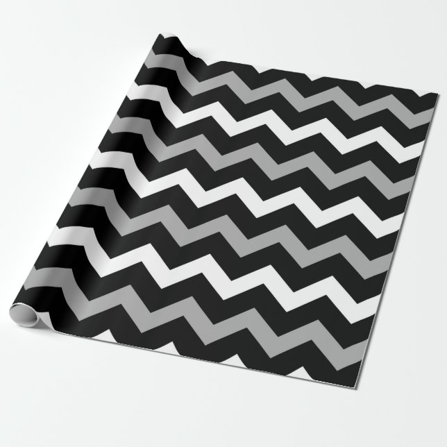 Papel De Regalo Patrón de estampado de Chevron gris y blanco (Desenrollado)