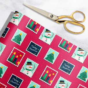 Papel De Regalo Patrón de estampillas de correo de ferretería roja