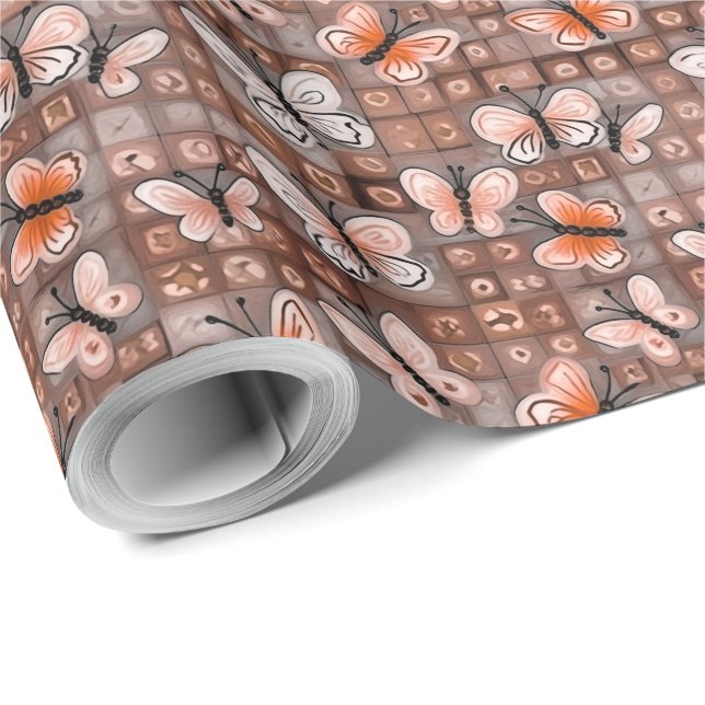 Papel De Regalo Patrón de estilo Boho Butterflies (Esquina del rollo)