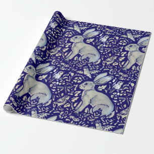 Papel De Regalo Patrón de estilo de morris de pájaro de conejo azu