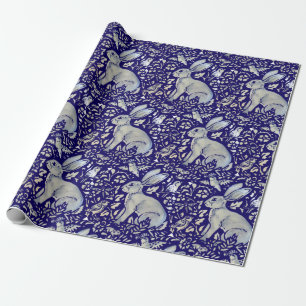 Papel De Regalo Patrón de estilo de morris de pájaro de conejo azu