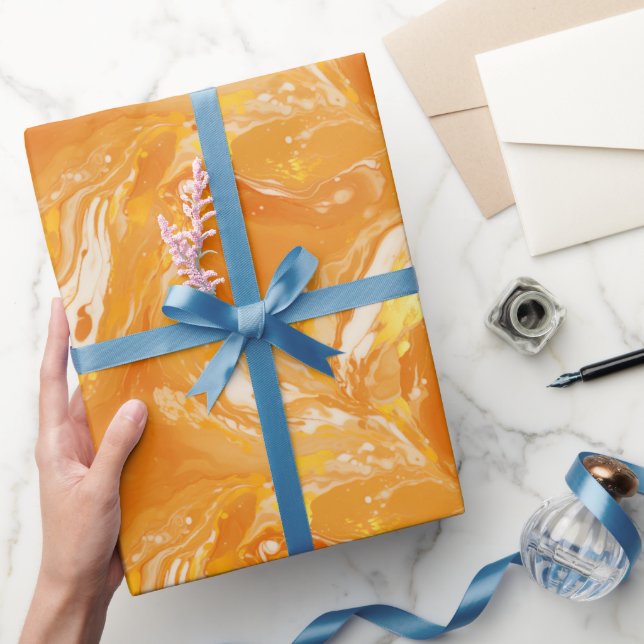 Papel De Regalo Patrón de estilo líquido de mármol naranja (Regalar)