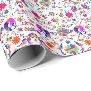 Papel De Regalo Patrón de estilo Otomi con Weimaraners, conejos y