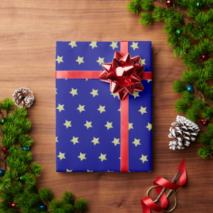 Papel De Regalo Patrón de estrella azul y dorada