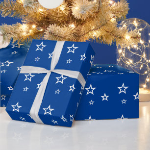 Papel De Regalo Patrón de Estrella Blanca de Moda Azul