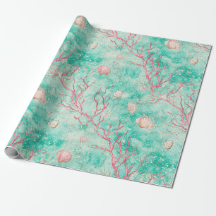 Papel De Regalo Patrón de Estrella de Mar Coral Náutico
