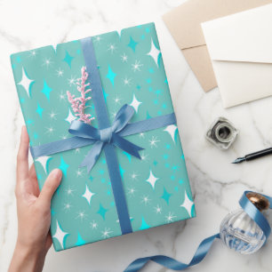 Papel De Regalo Patrón de estrella de teal y blanco retro