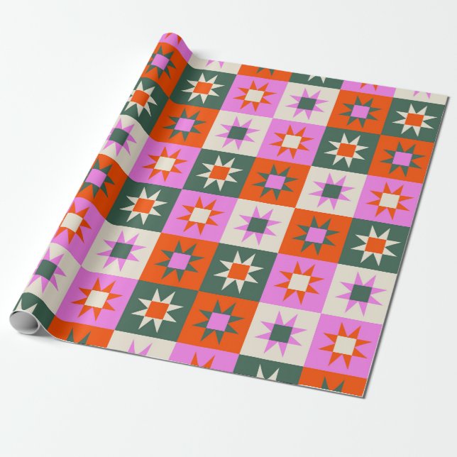 Papel De Regalo Patrón de estrella geométrica vibrante (Desenrollado)
