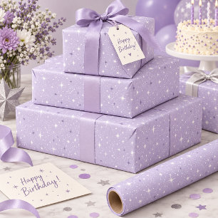 Papel De Regalo Patrón de estrella Glitter y brillo Lt Violeta ID1
