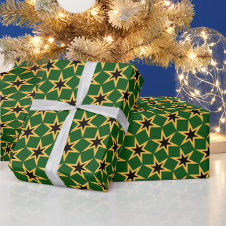 Papel De Regalo Patrón de estrella verde, amarillo y negro