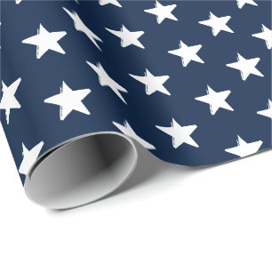 Papel De Regalo Patrón de estrellas blancas azul marino patrióti