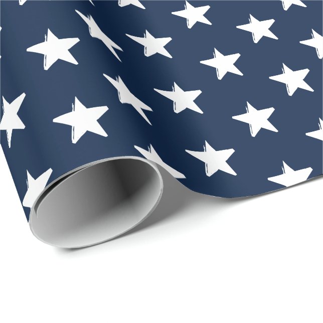 Papel De Regalo Patrón de estrellas blancas azul marino patriótico (Esquina del rollo)