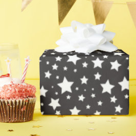 Papel De Regalo Patrón de estrellas cósmicas blancas y negras