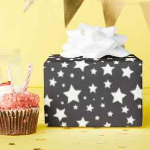 Papel De Regalo Patrón de estrellas cósmicas blancas y negras