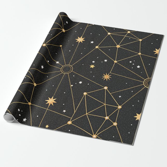 Papel De Regalo Patrón de estrellas de constelación celestial (3) (Desenrollado)