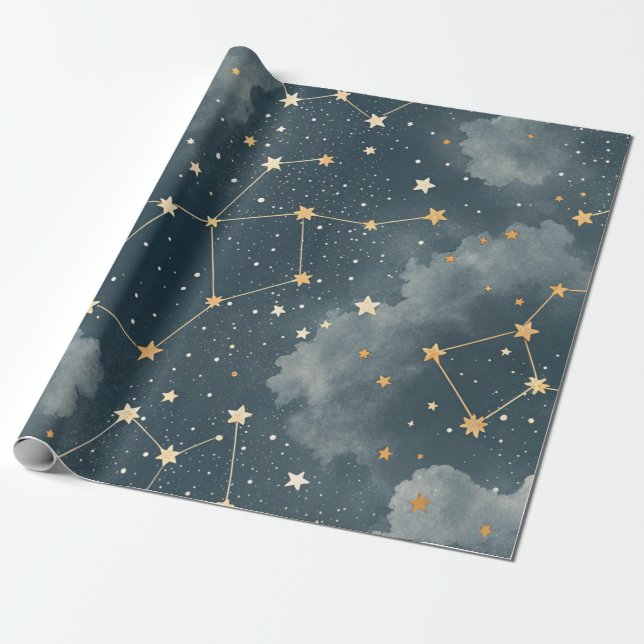 Papel De Regalo Patrón de estrellas de constelación celestial (4) (Desenrollado)